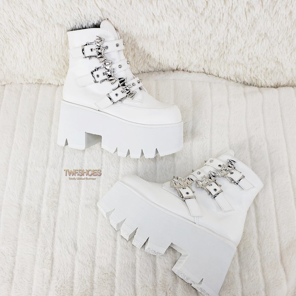 Ashes 55 White Bat 3.5" Platform Combat Goth Punk Boots
